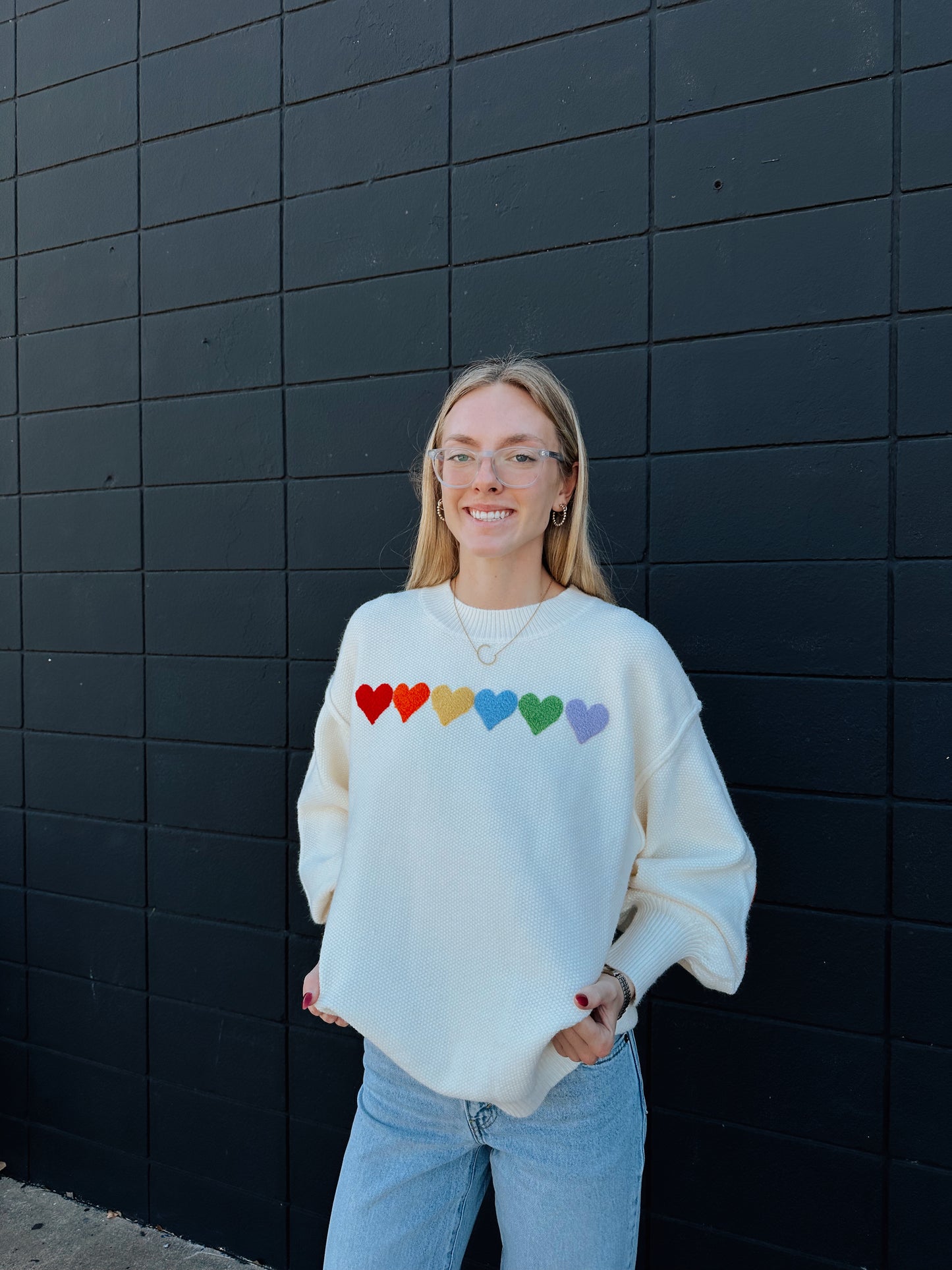 Rainbow Heart Shaped Patch Sweater