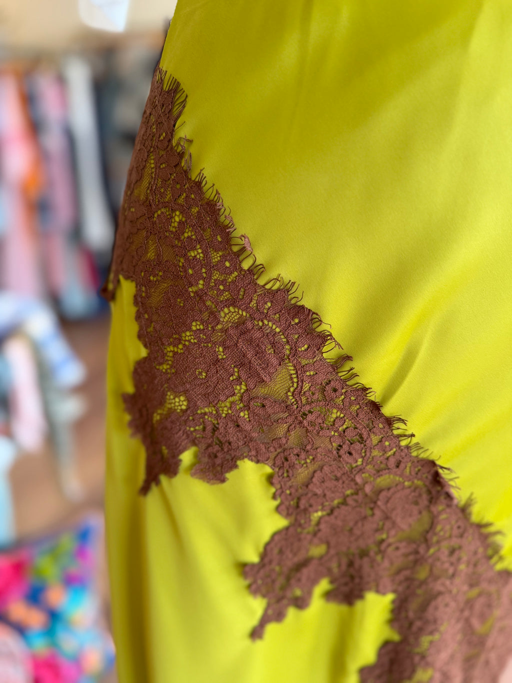 Green Skirt With Brown Lace Detail