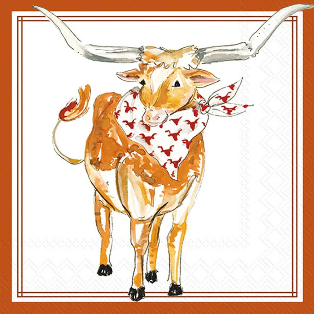 White Longhorn Hometown Pride Paper Cocktail Napkins