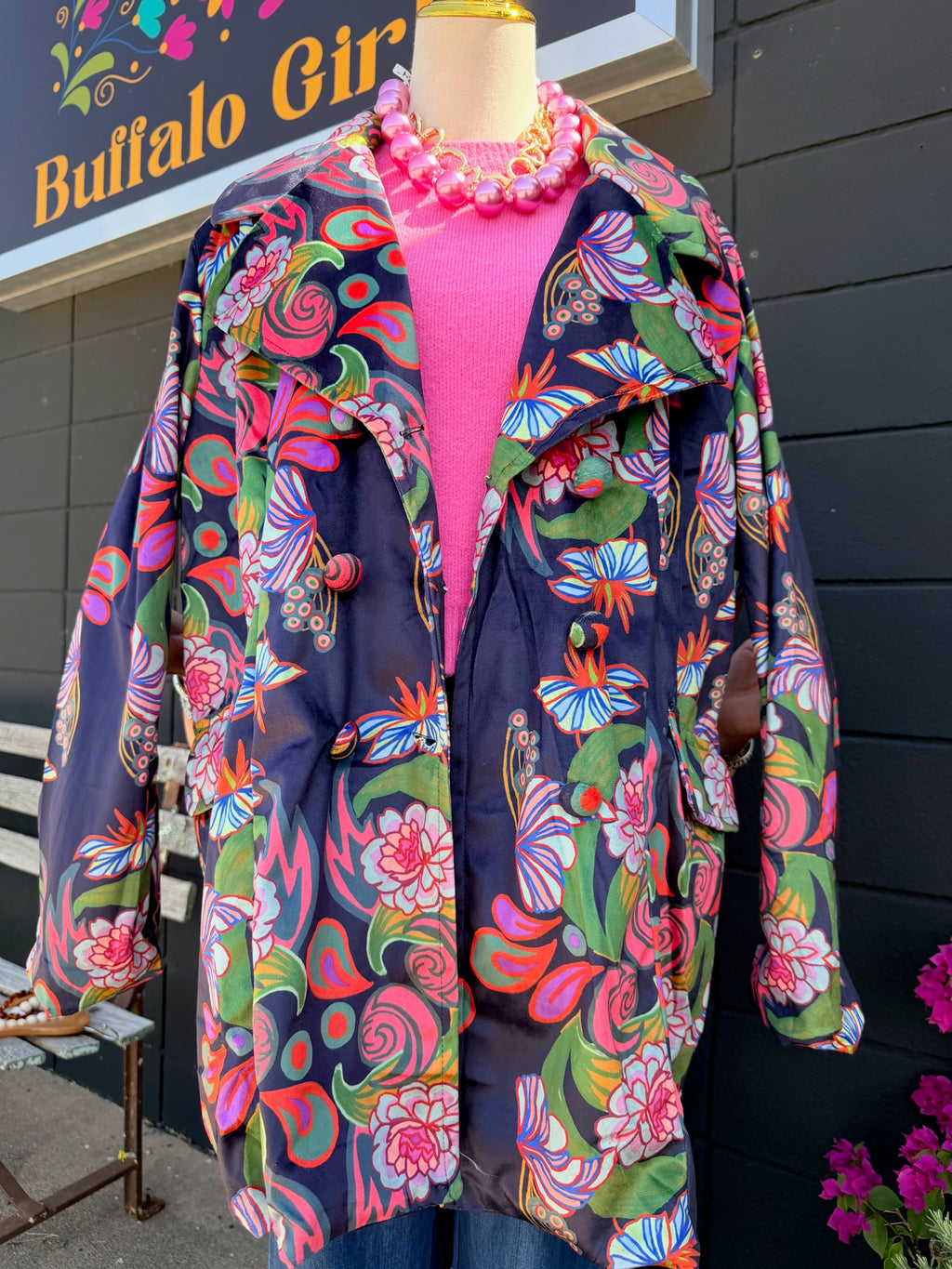 Navy Floral Velvet Blazer