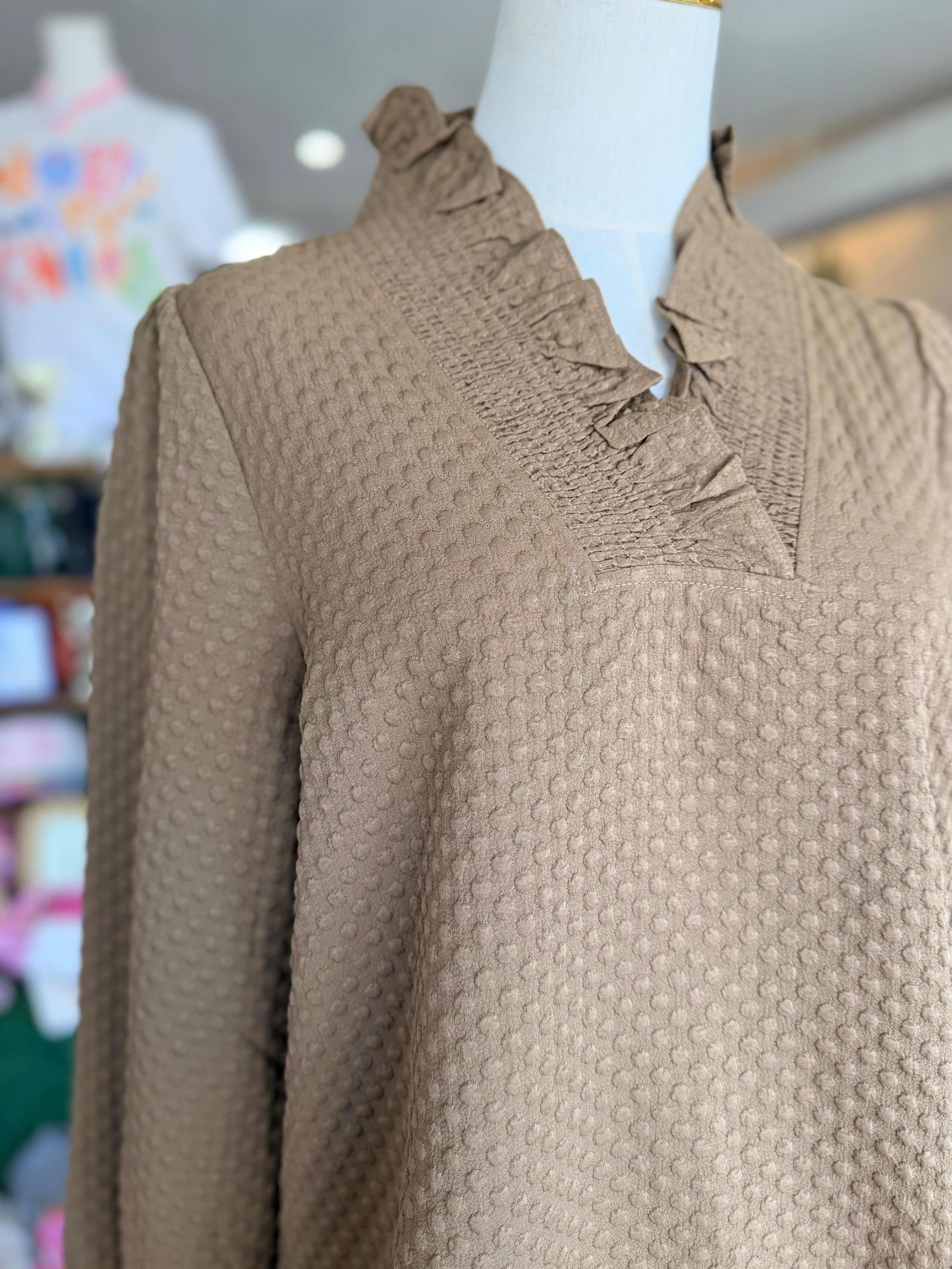 Brown Long Sleeve Puff Top