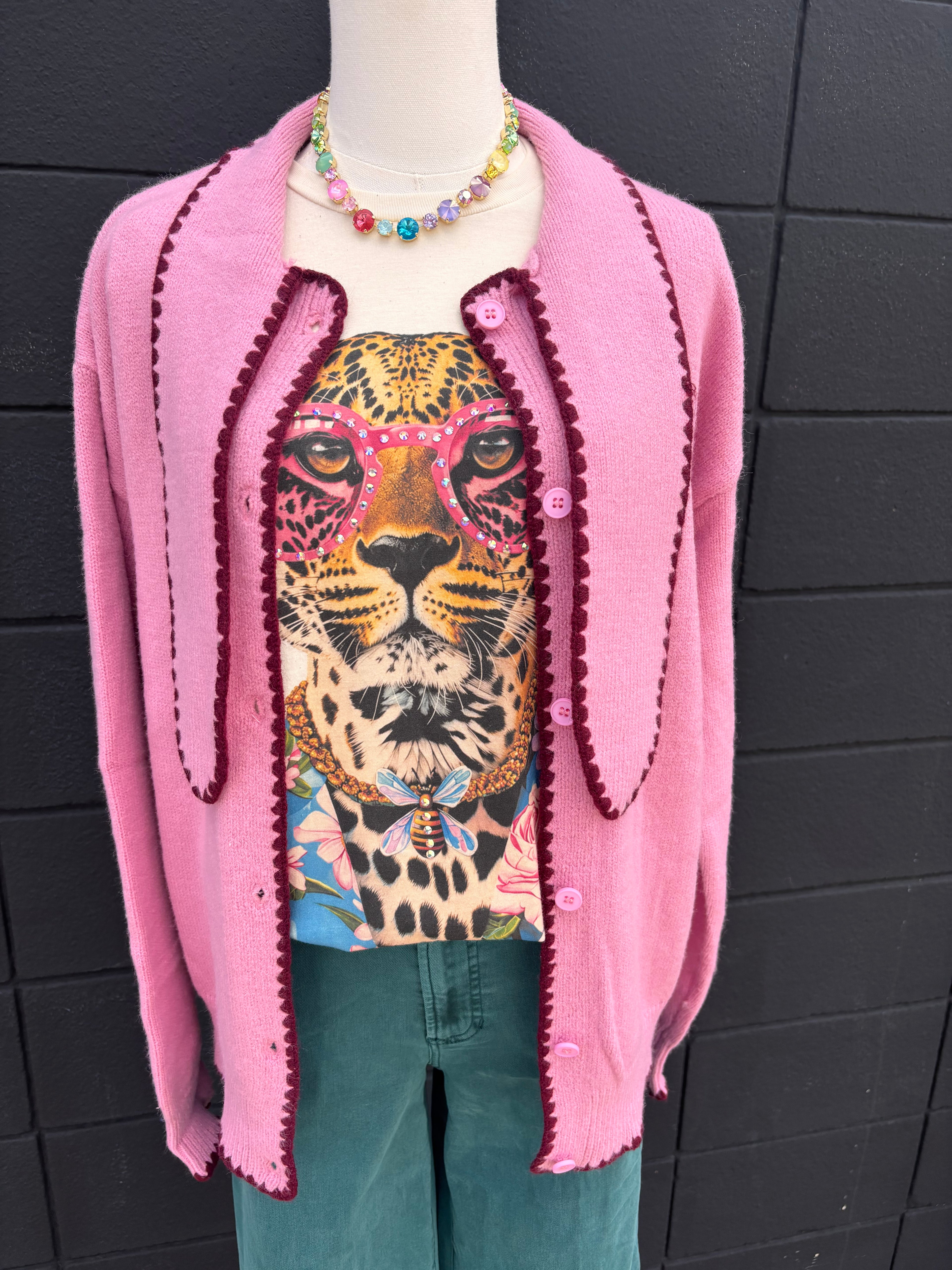 Lipstick Pink Tie Neck Sweater