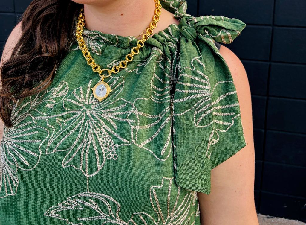 Green Floral Lurex Midi