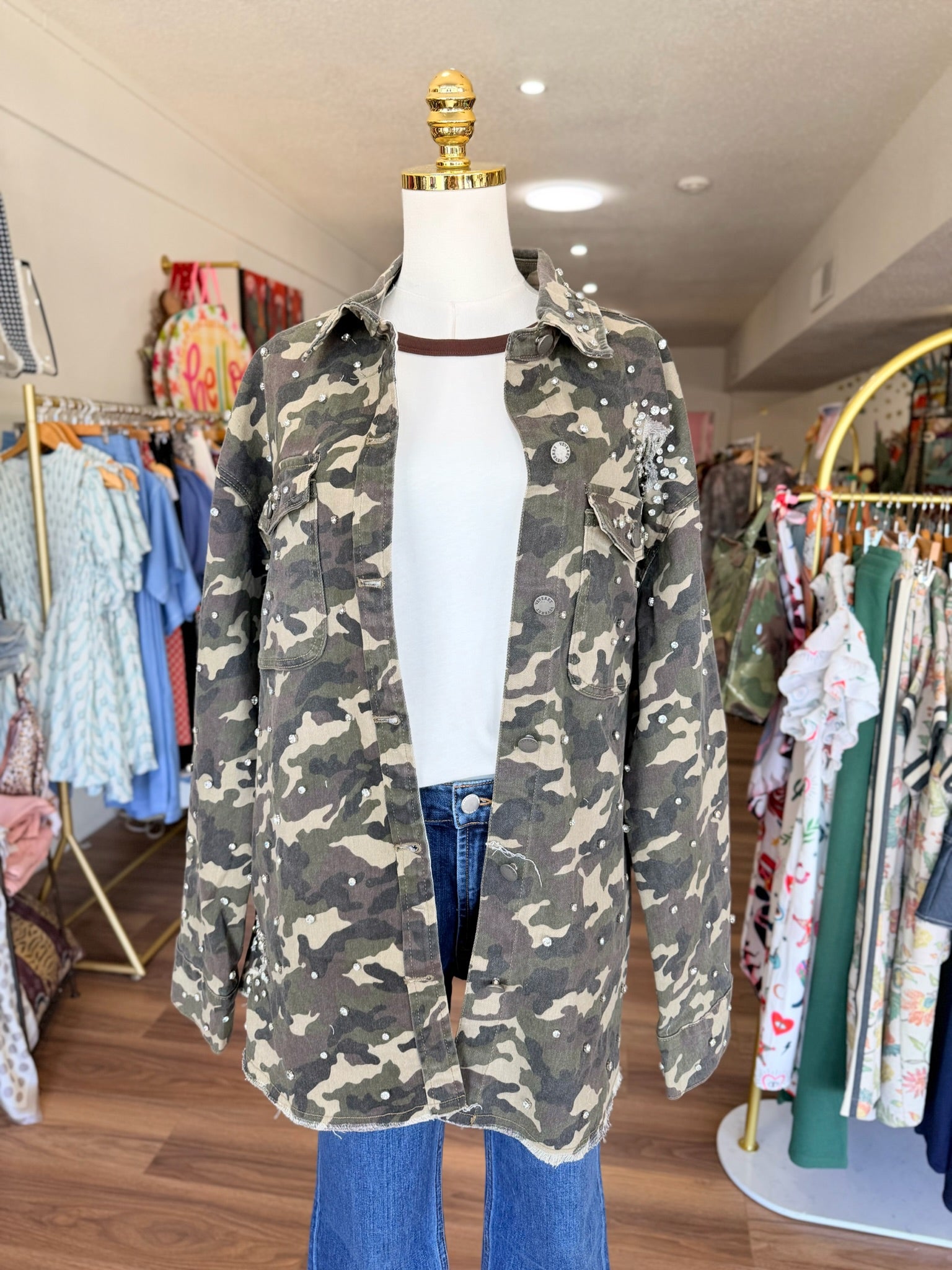 Printed Rhinestone Denim Jacket