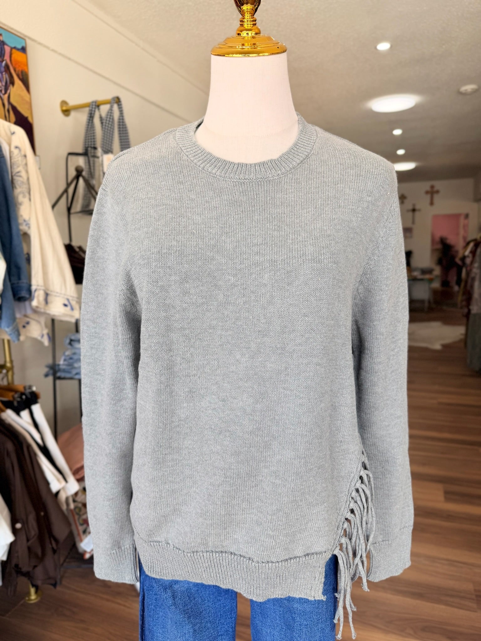 Grey Fringe Sweater