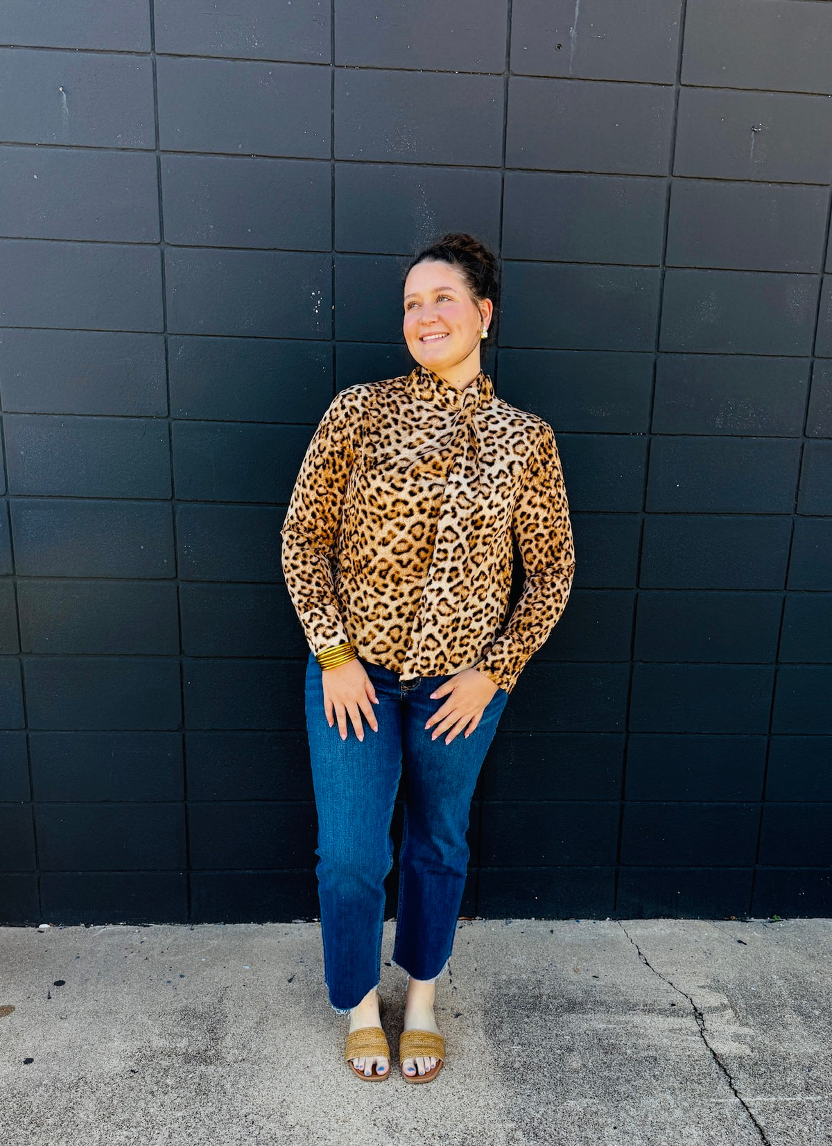 Leopard Printed Dull Satin Blouse