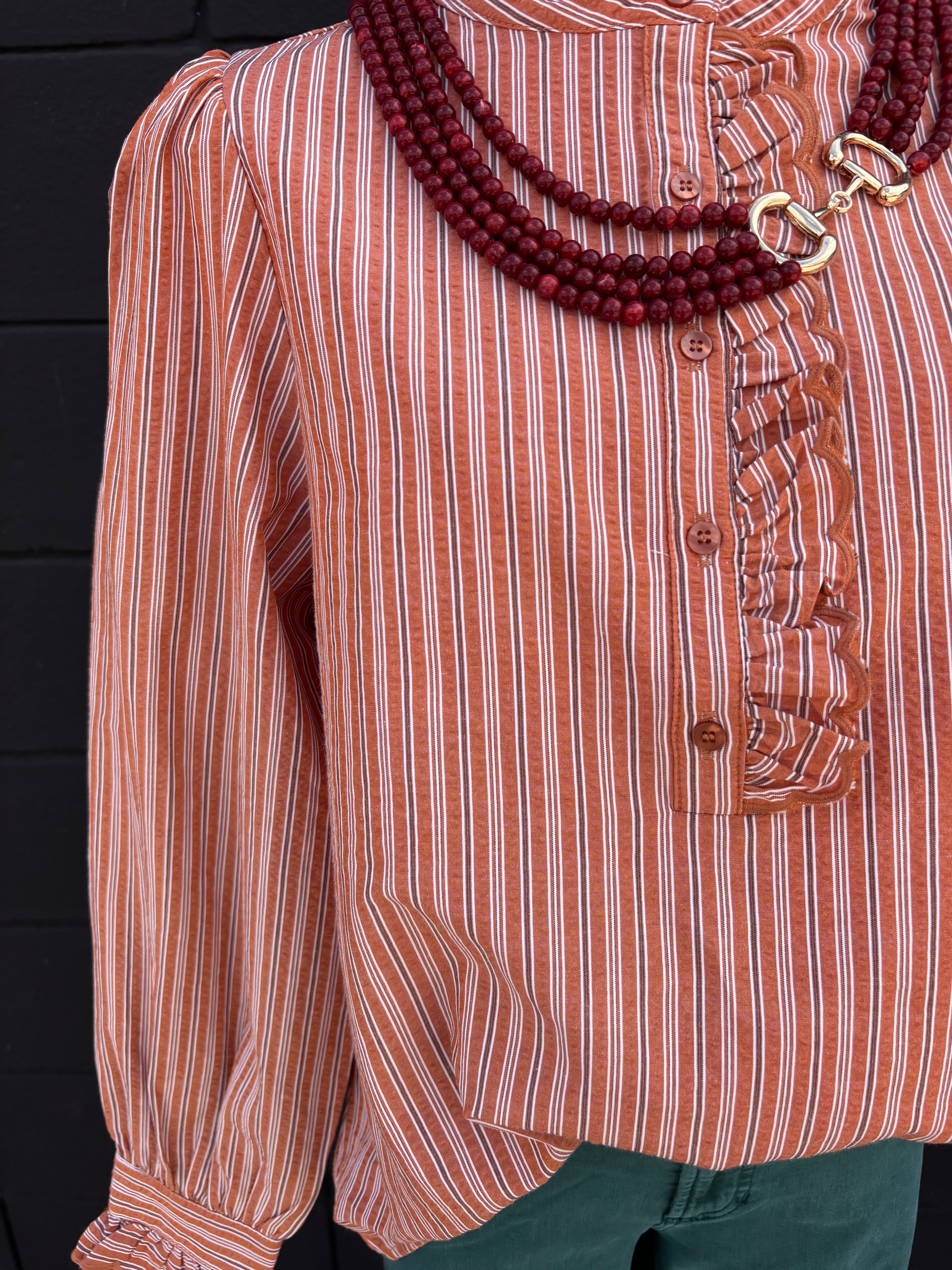 Rust Striped Seersucker Top