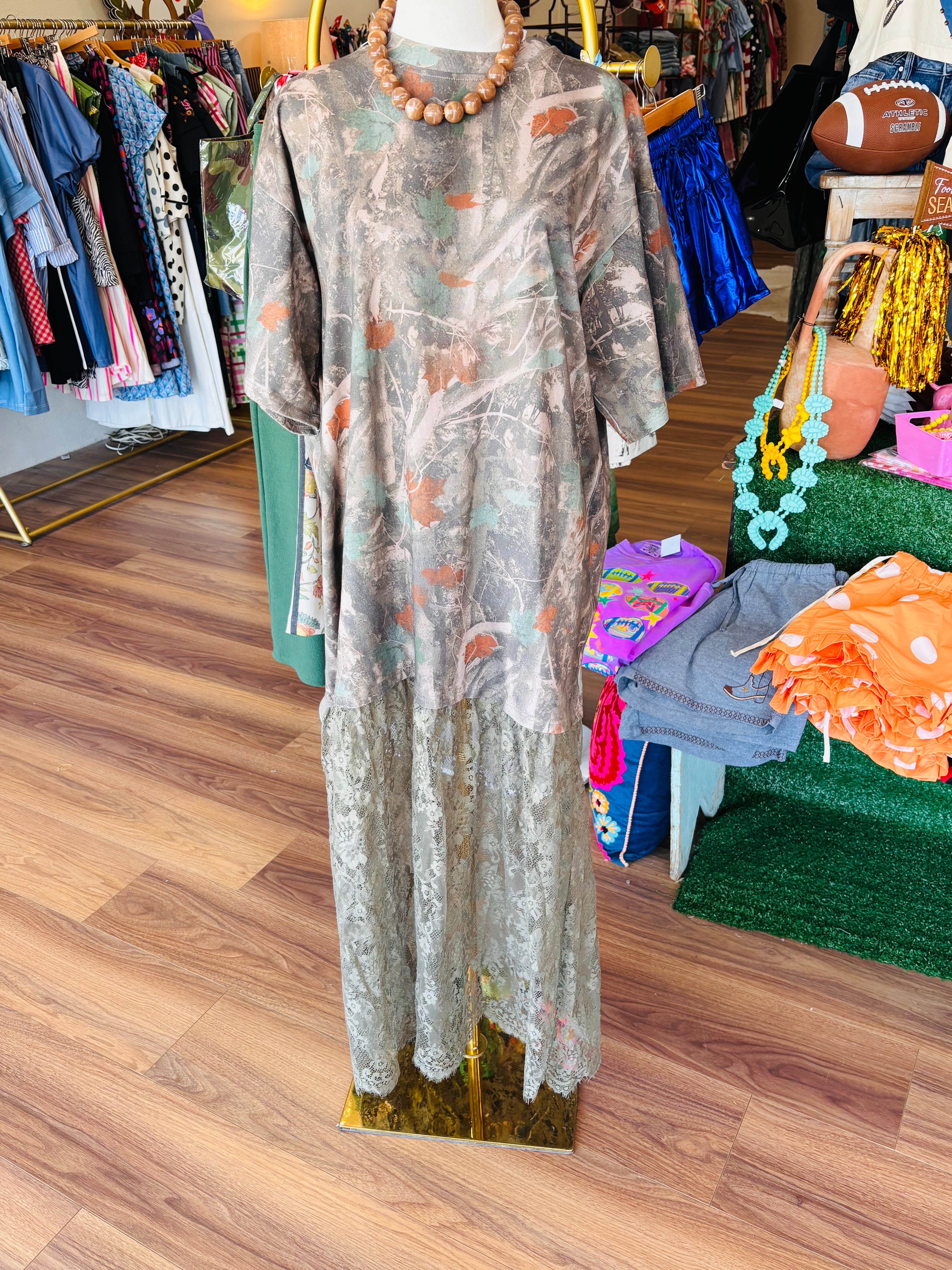Camo Sheer Lace Maxi Dress