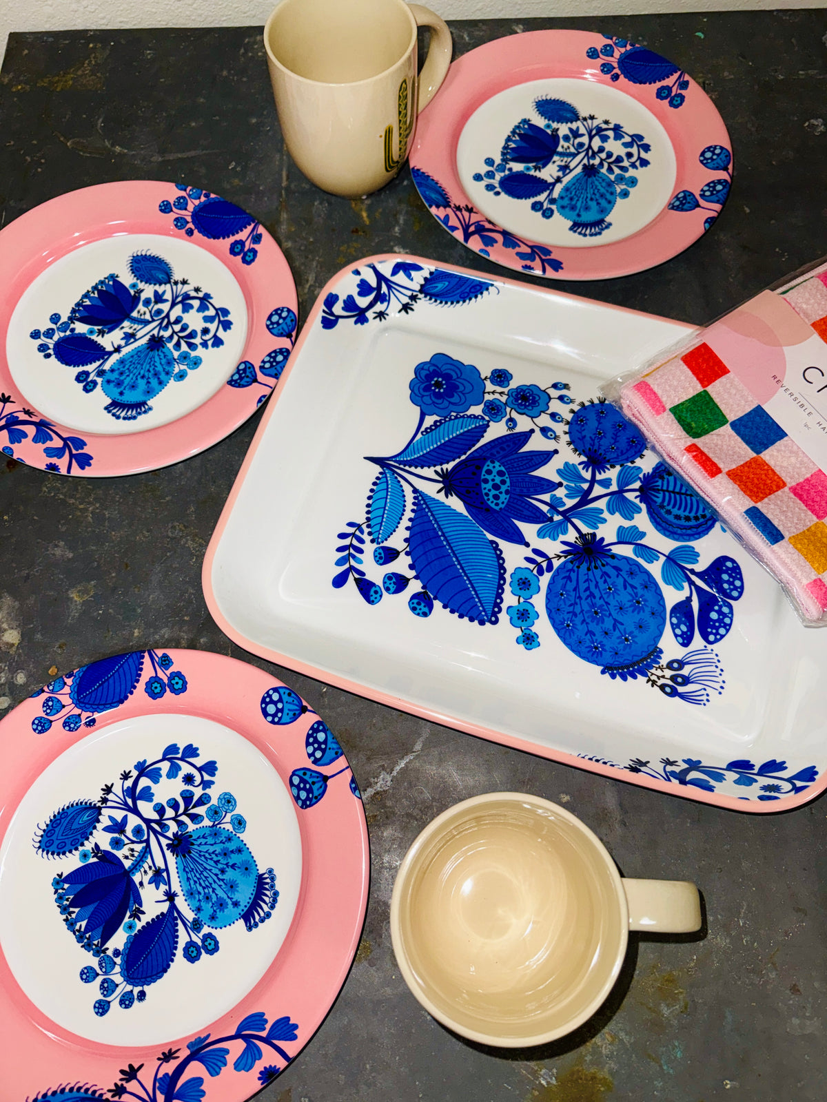 Blue & Pink Floral Tray