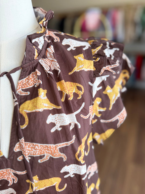Animal print short sleeve with tassels