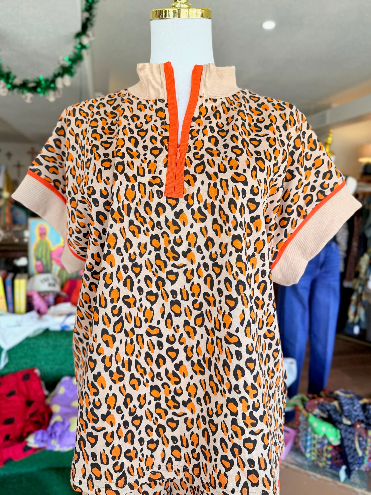 Animal Print Quarter Zip Top