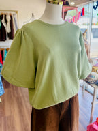 Olive Bubble Sleeve Top