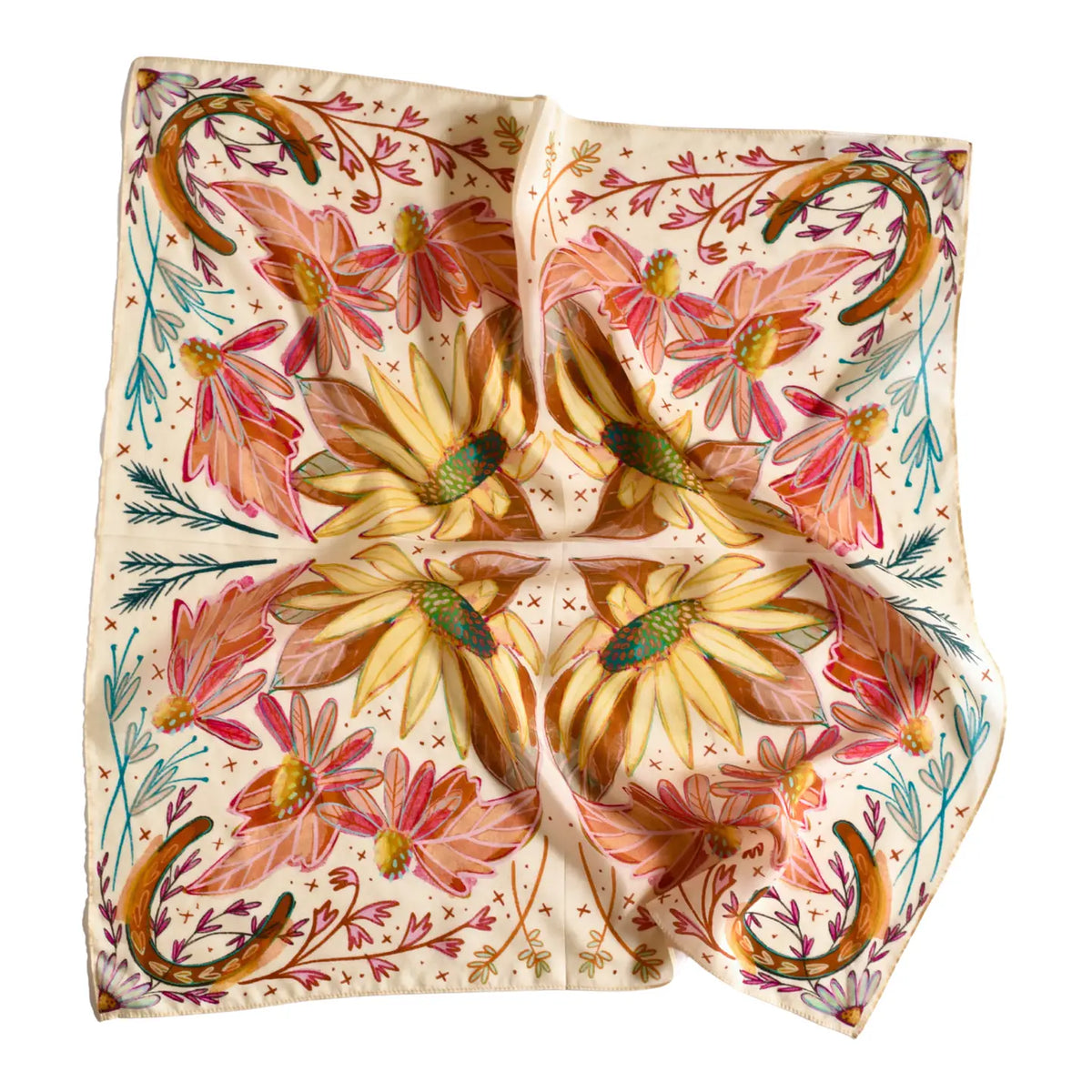 Lucky Wildflowers Vibrant Western Cowgirl Silk Wild Rag