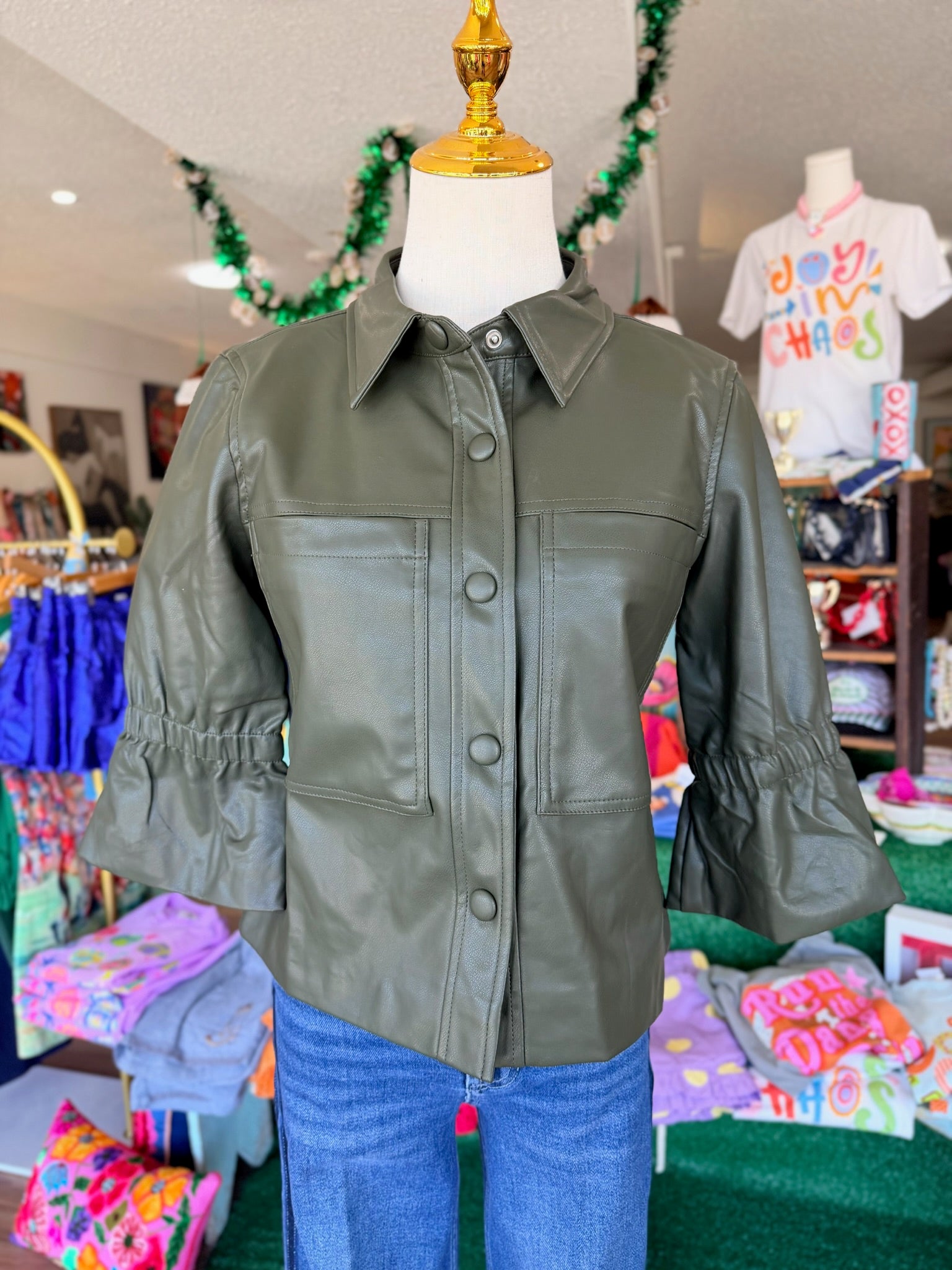 Olive Faux Leather Jacket