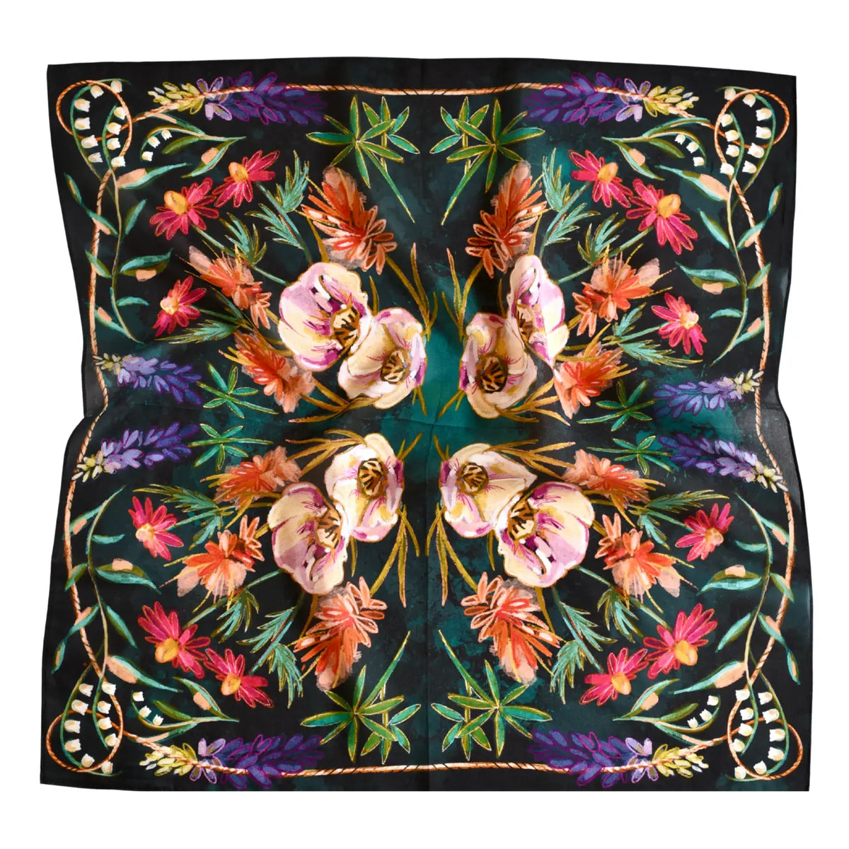 Vivid Wildflowers Western Cowgirl Silk Wild Rag Scarf