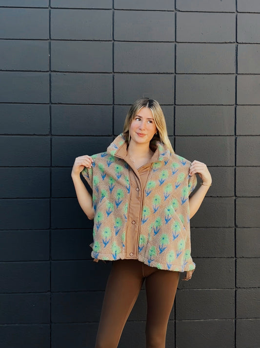 Oversized Floral Sherpa Fleece Vest