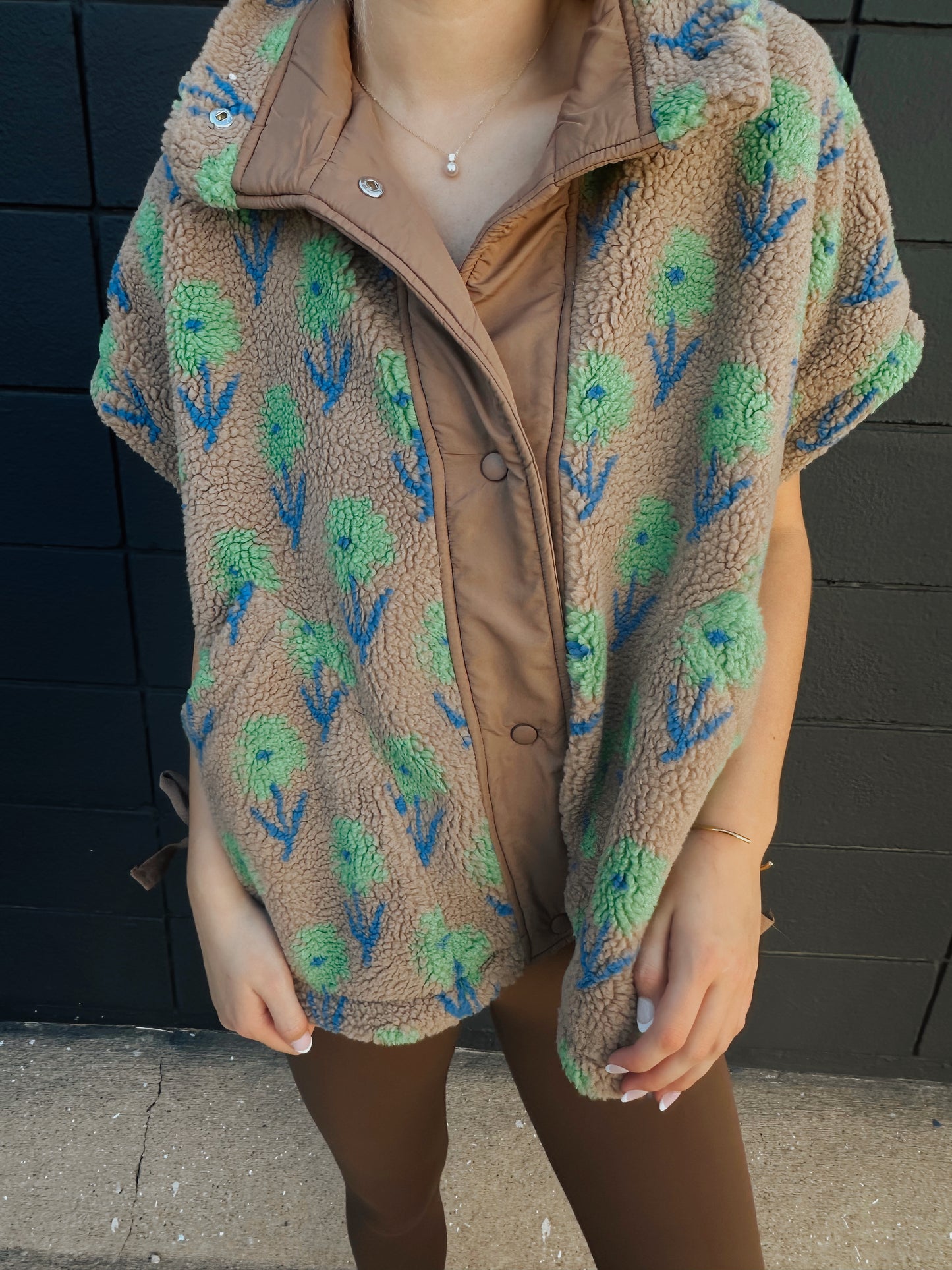 Oversized Floral Sherpa Fleece Vest