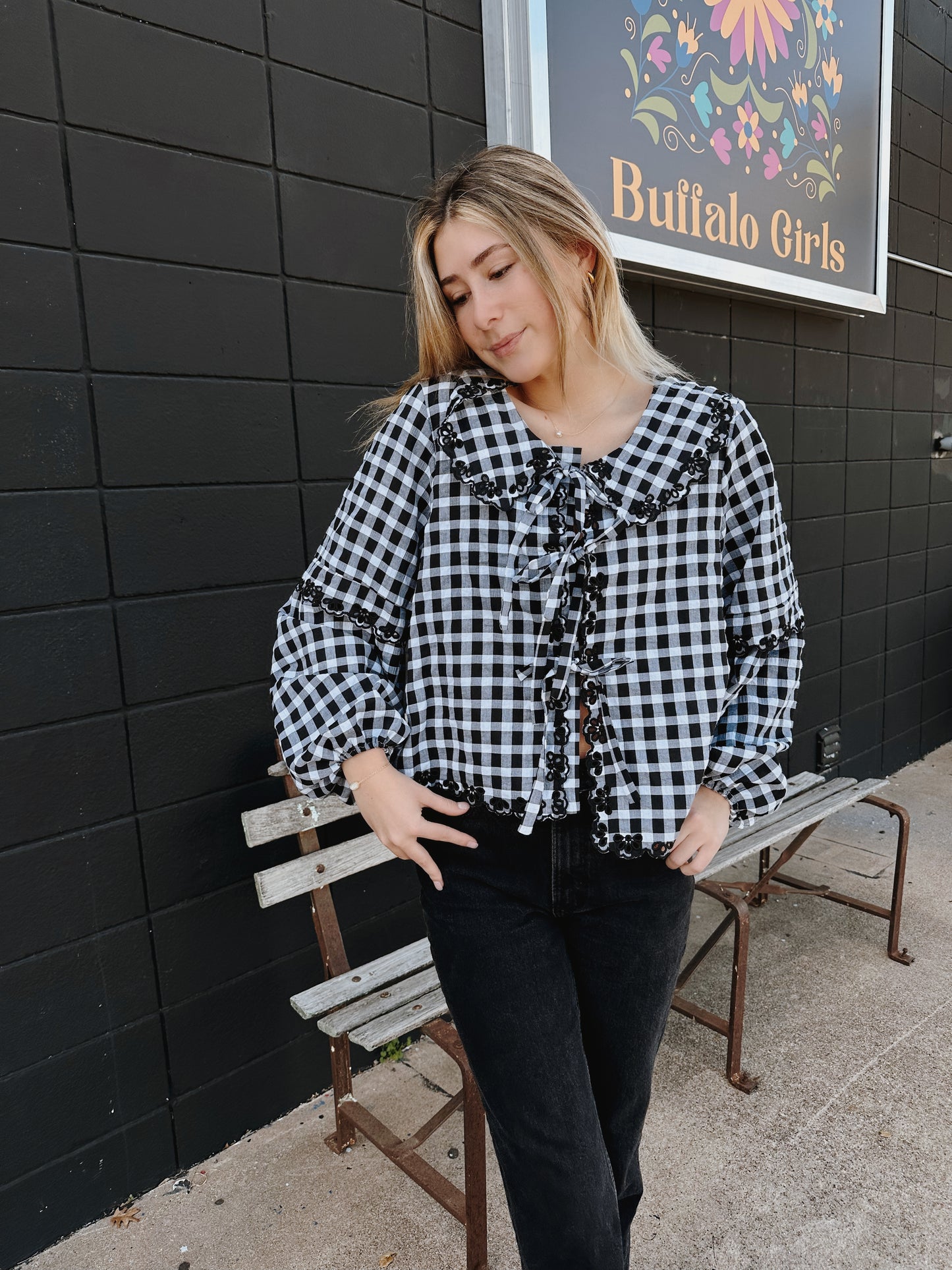 Front Bow Gingham Top