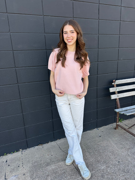 Round Neck Cropped Sleeve Sweater