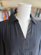 Black Pinstripe Collared Dress