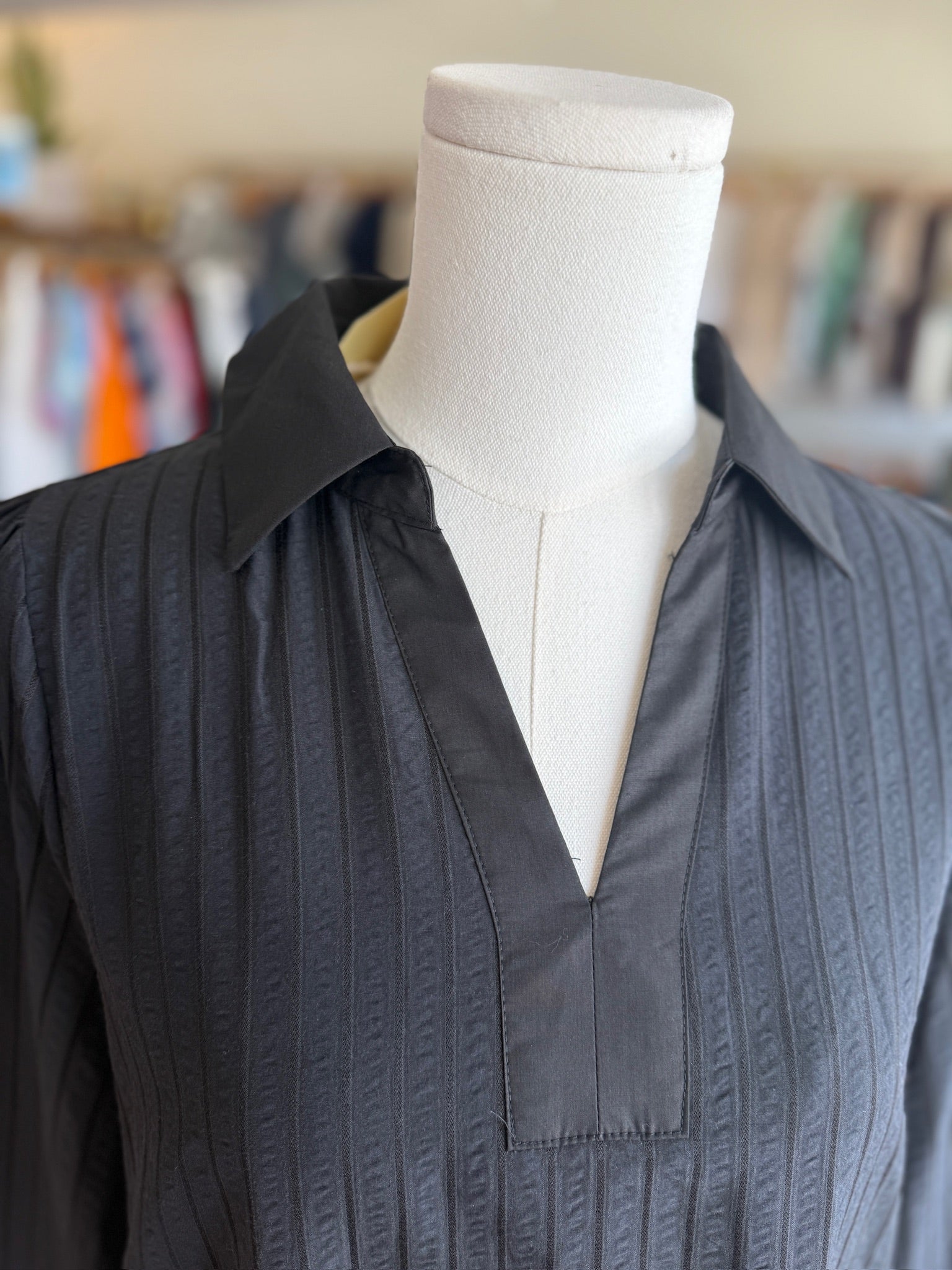 Black Pinstripe Collared Dress
