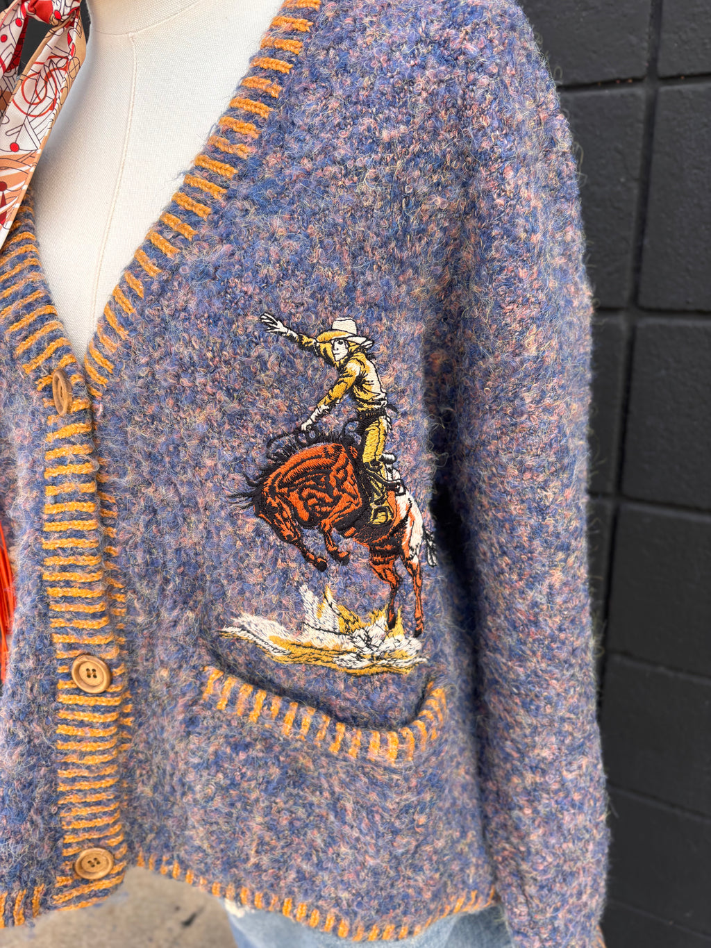 Rodeo Embroidered Fuzzy Knit Cardigan