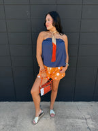 Navy Bubble Hem Tube Top