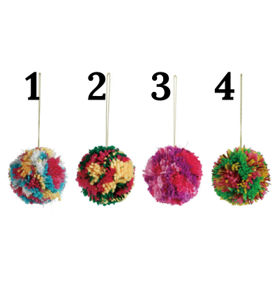 Fabric Pom Pom Ornament with Tinsel