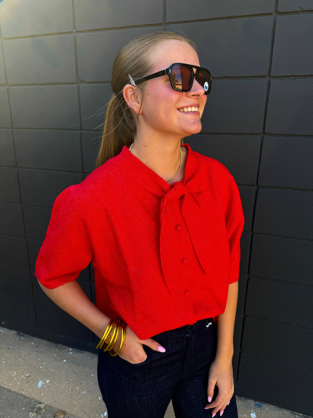 Red Tie Neck Sweater