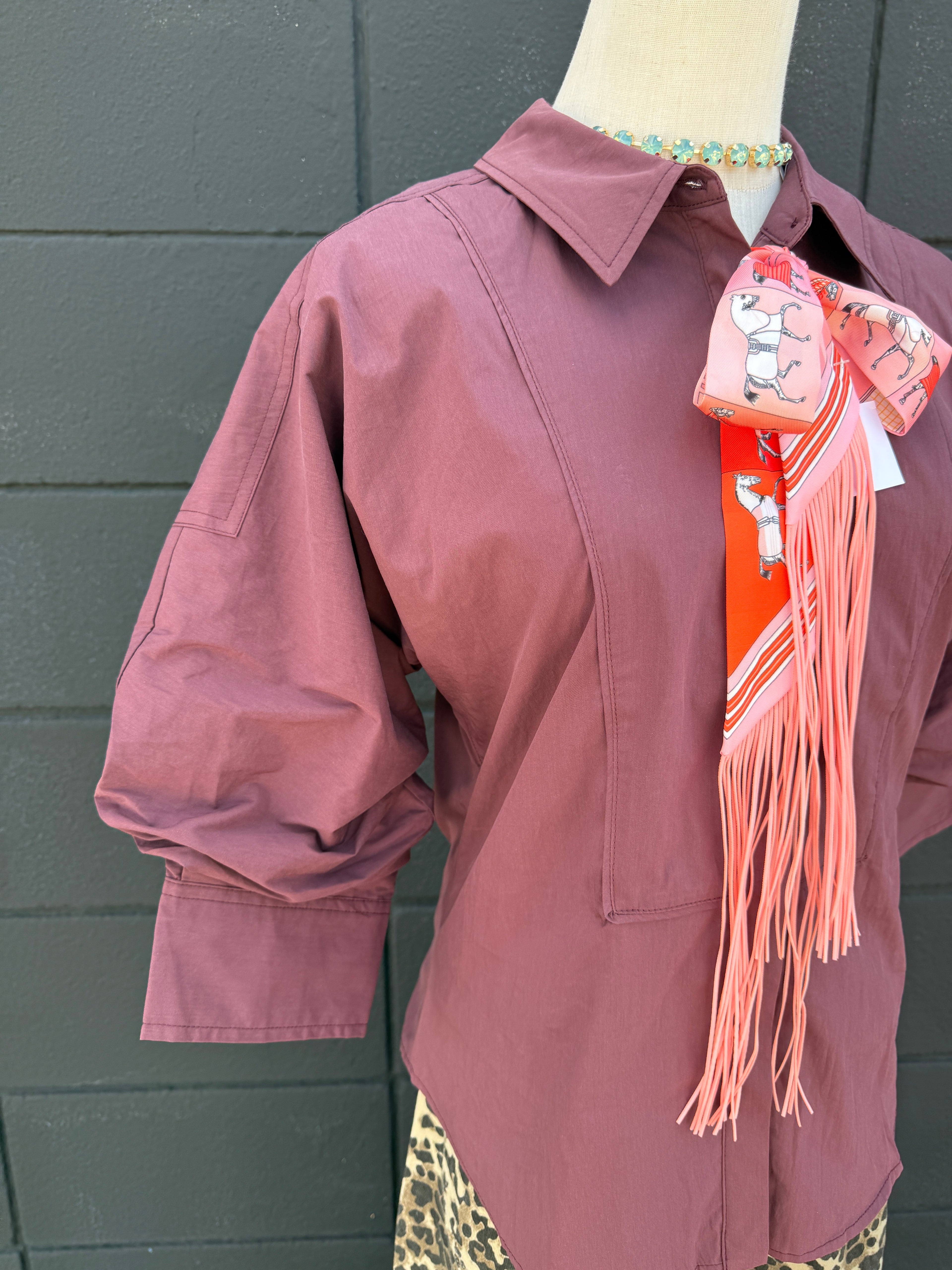 Burgundy Button Blouse