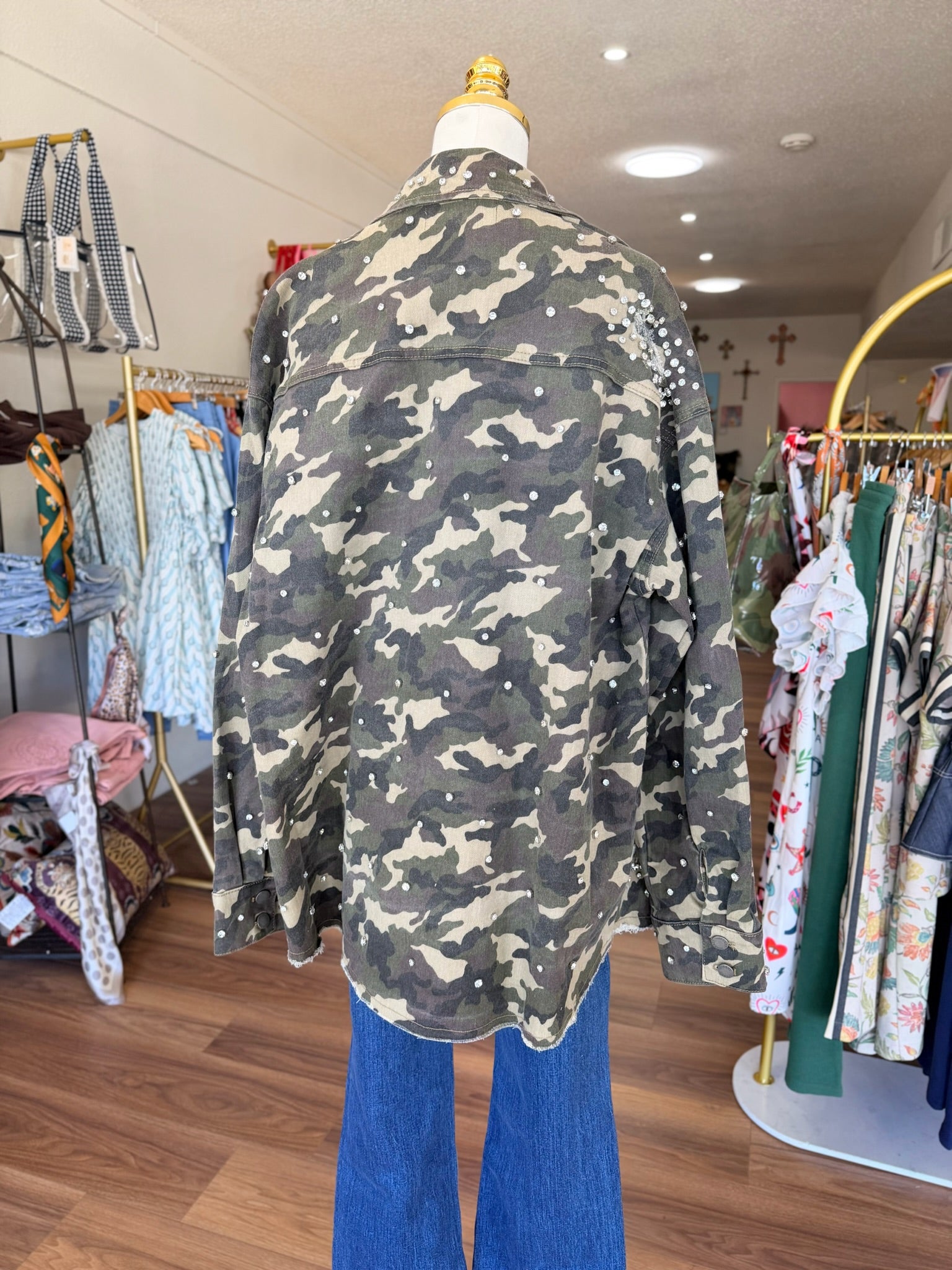 Printed Rhinestone Denim Jacket