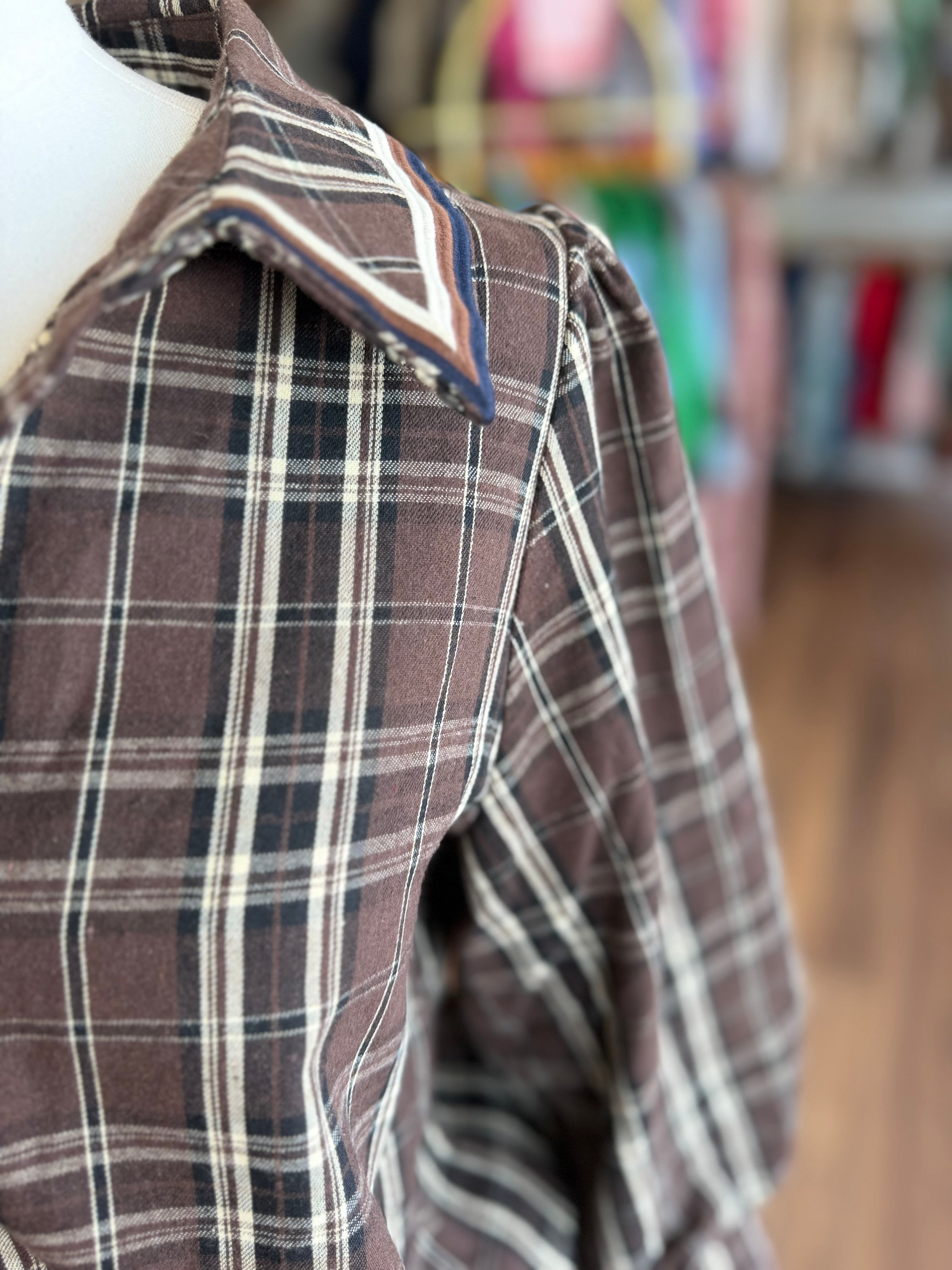 Brown Plaid Bordered Button Up