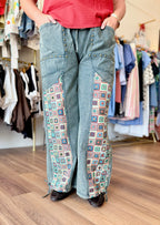 Mixed Print Mineral Washed Jeans