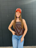 Chocolate Smocking Vegan Leather Bubble Top