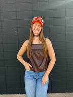 Chocolate Smocking Vegan Leather Bubble Top