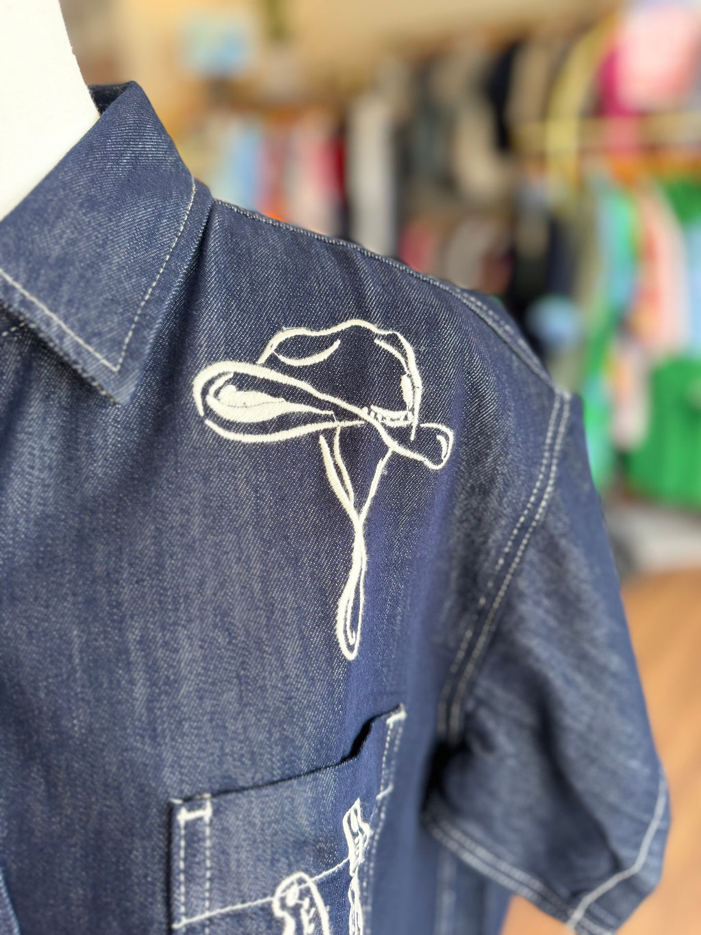 Dark Denim Embroidered Cropped Top
