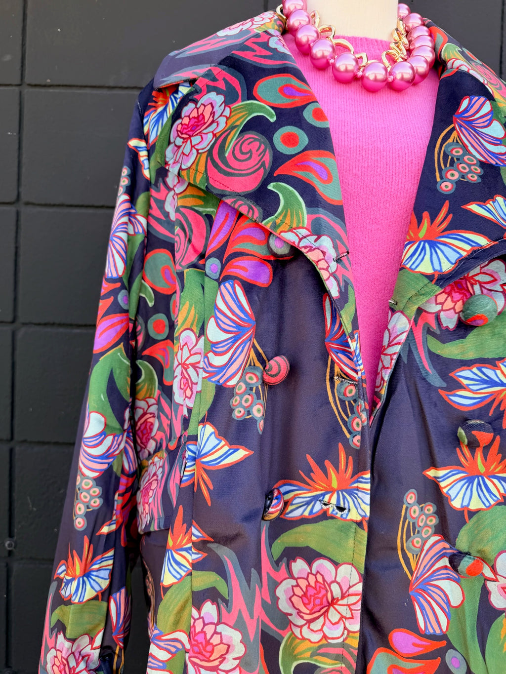 Navy Floral Velvet Blazer