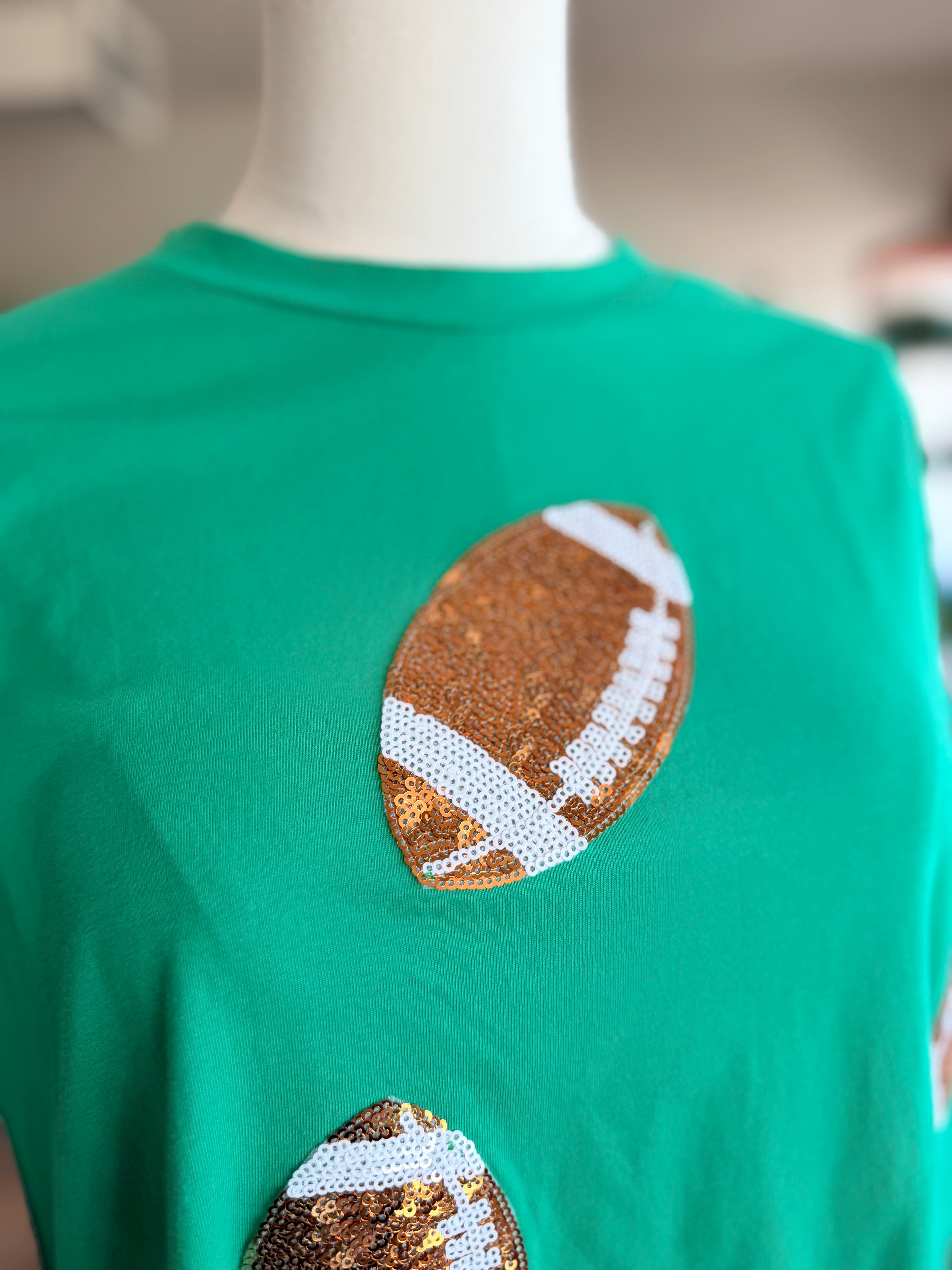 Green Sequin Football Tee