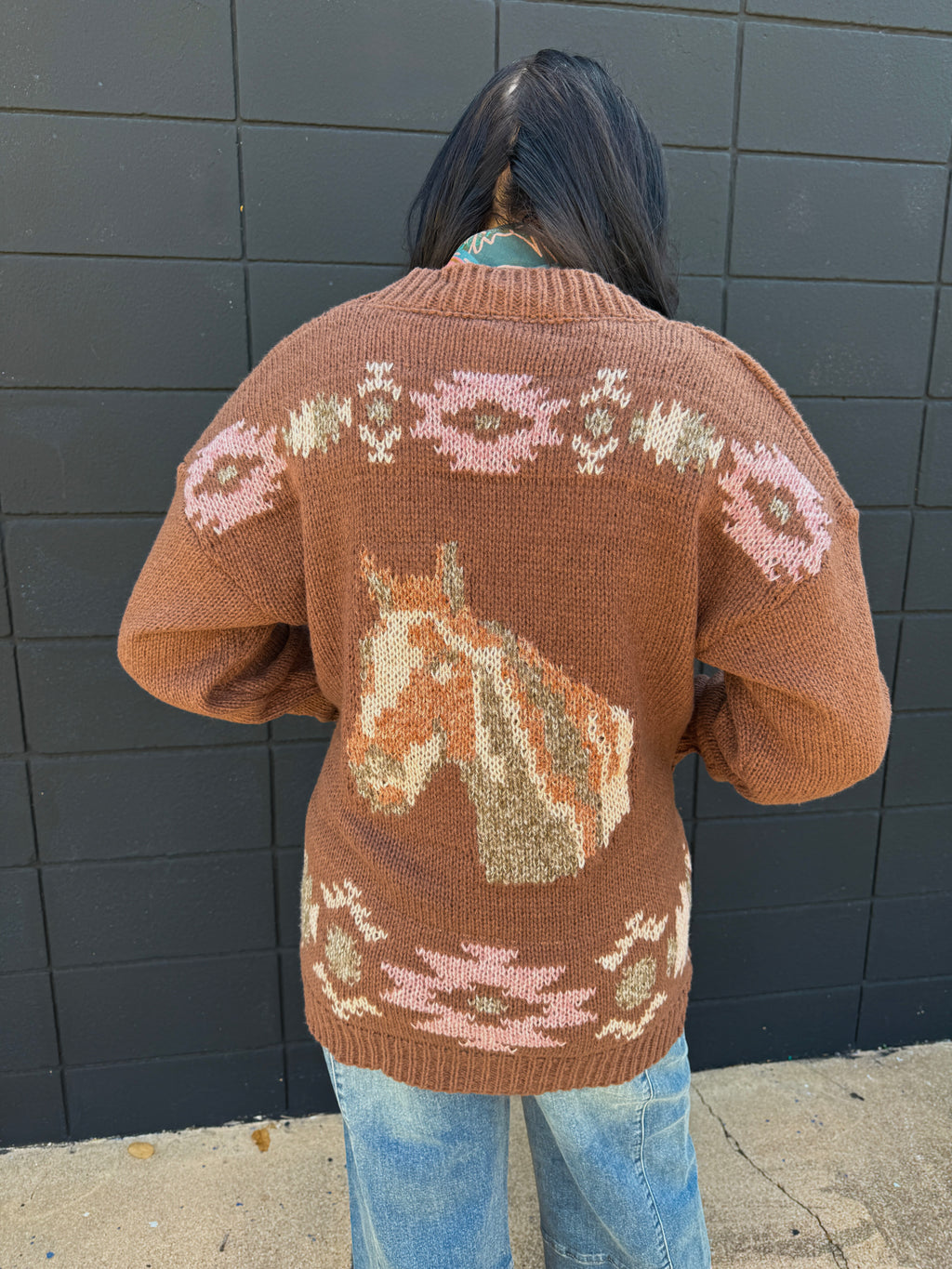 Chocolate Cross-stitch Horse Sweater