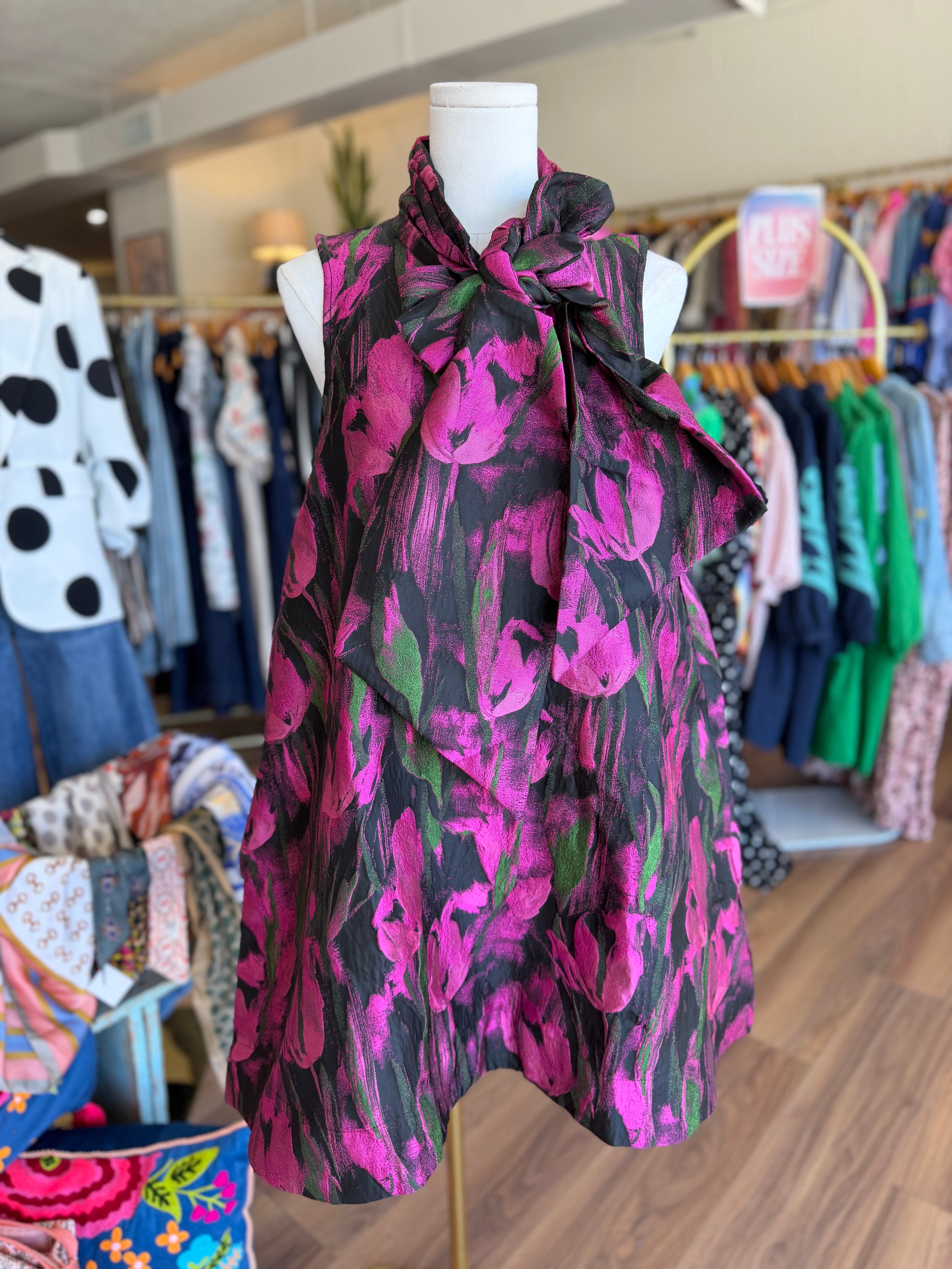 Tie Neck Sleeveless Mini Dress
