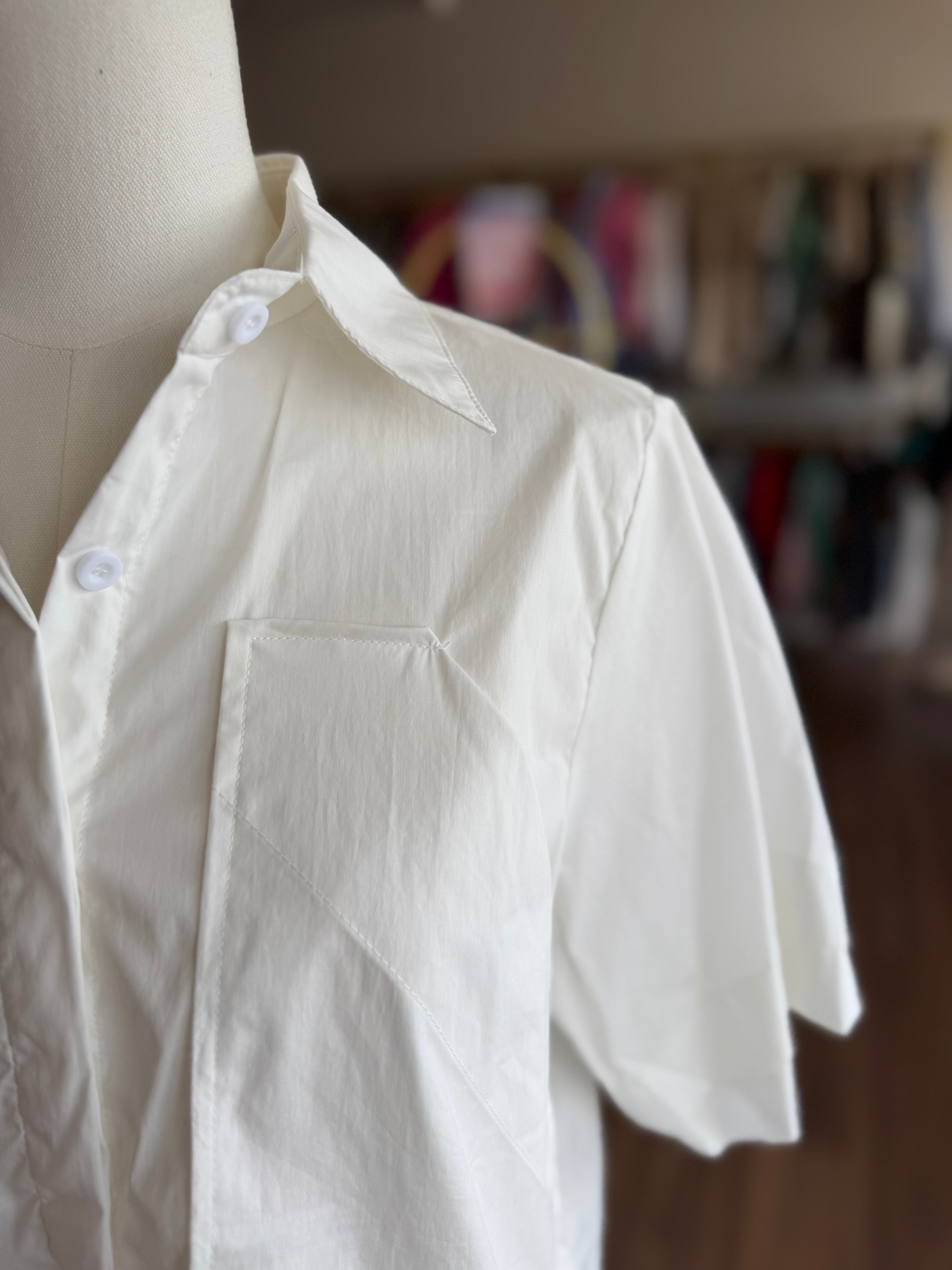 White Cropped Collared Button Up