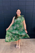 Green Floral Lurex Midi
