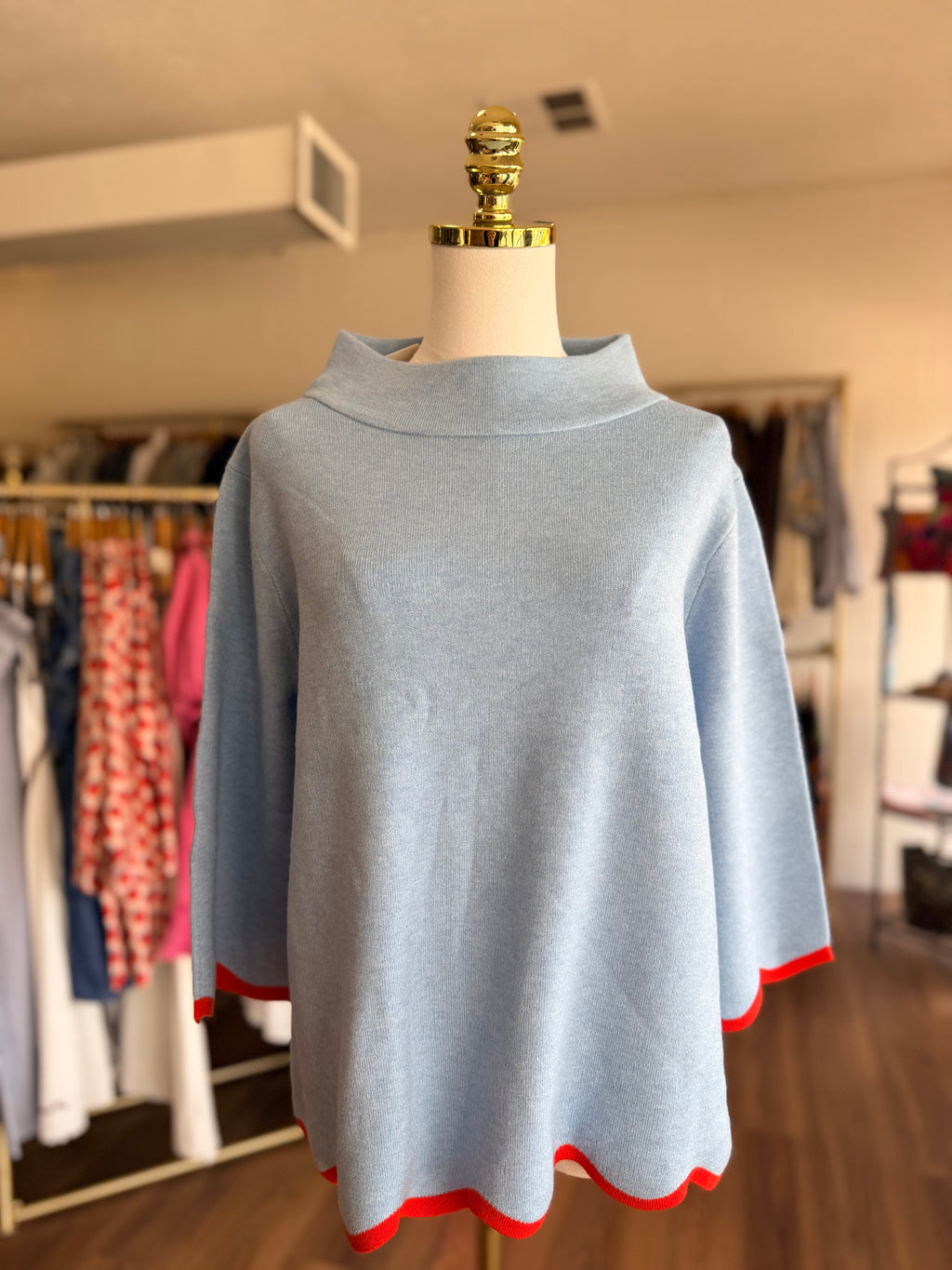 Soft Blue Scalloped Detail Sweater
