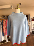 Soft Blue Scalloped Detail Sweater