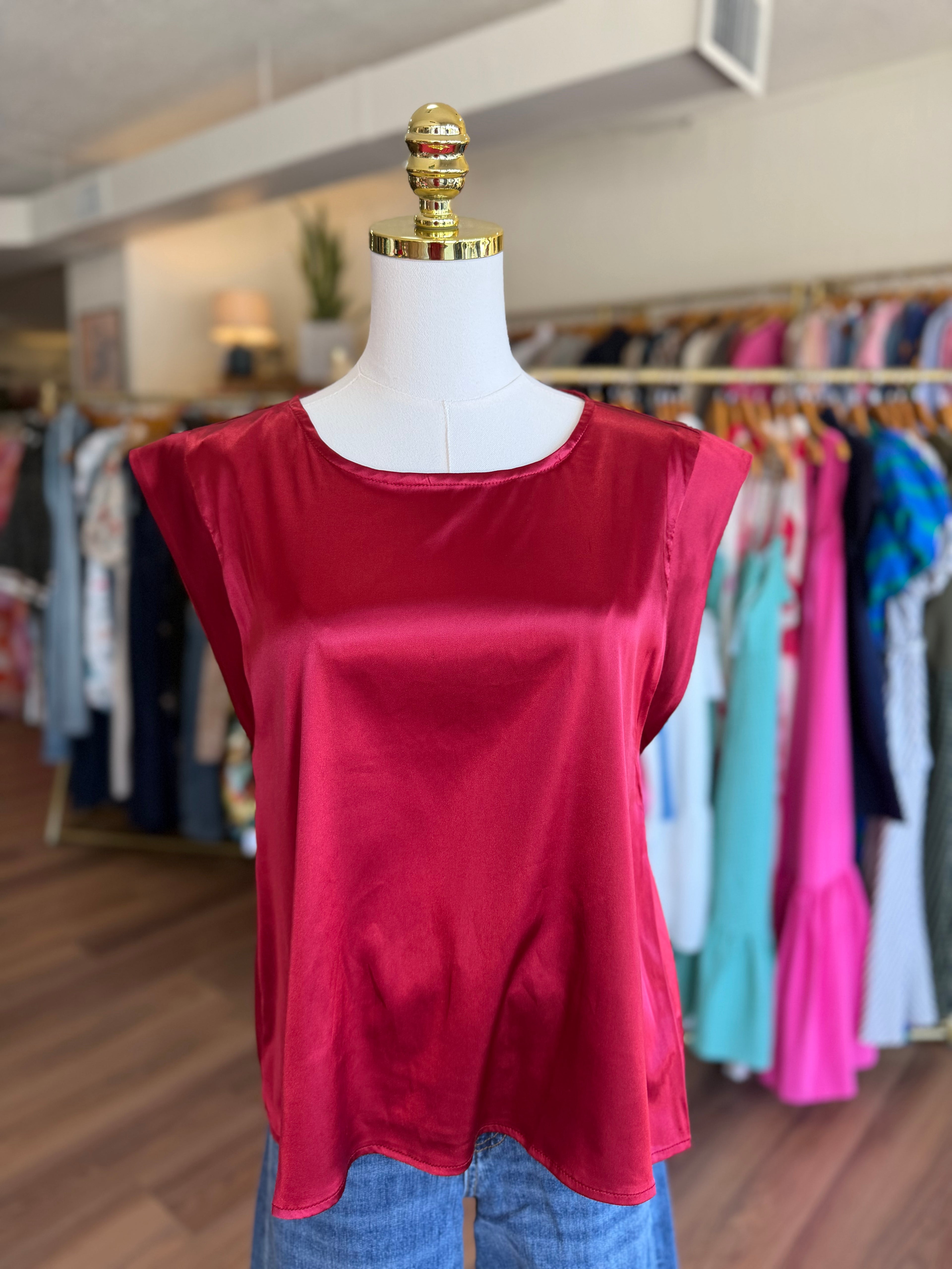 Wine Satin Top