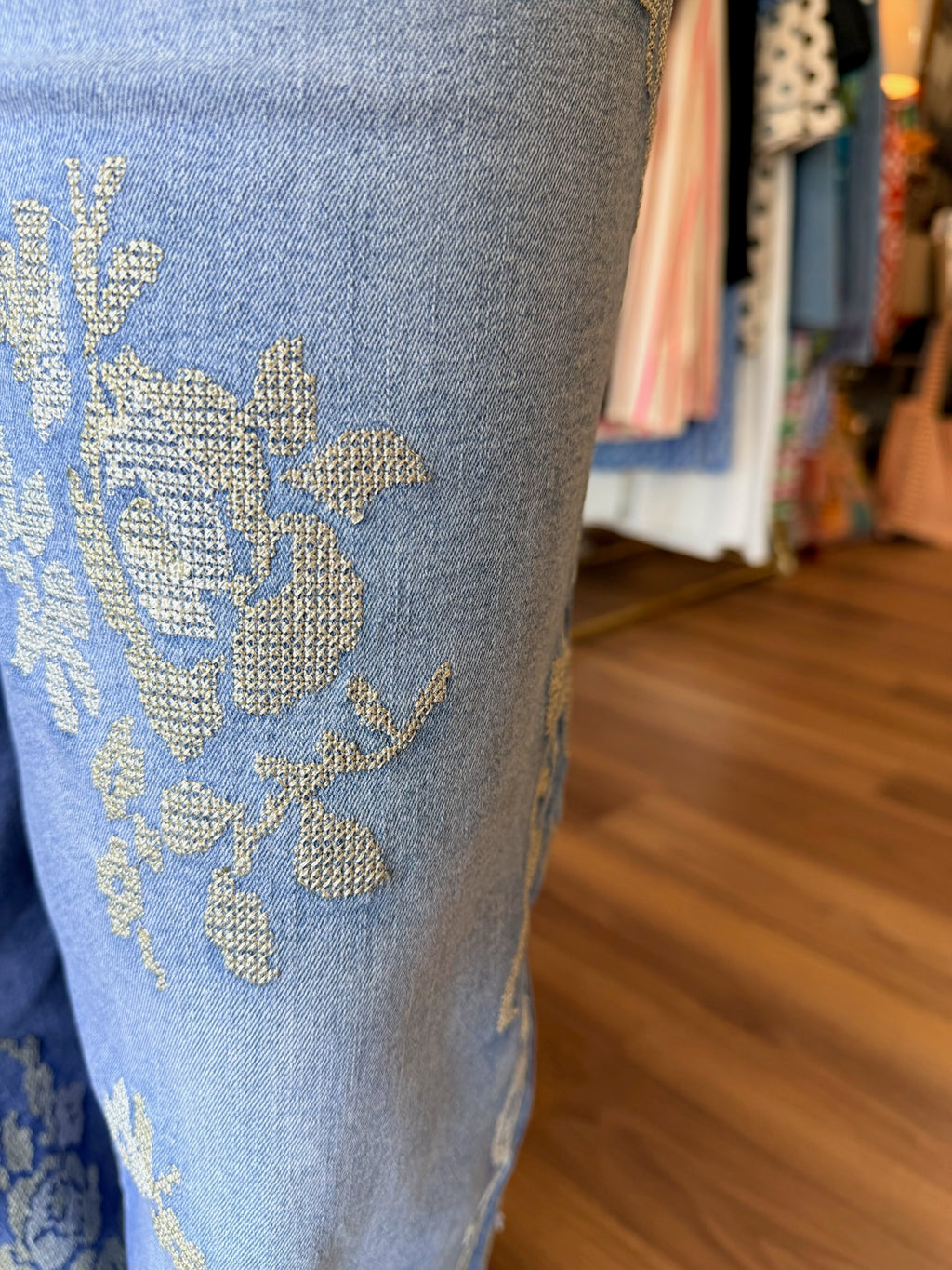 Metallic Embroidered Denim Jeans