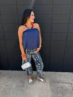 Navy Bubble Hem Tube Top