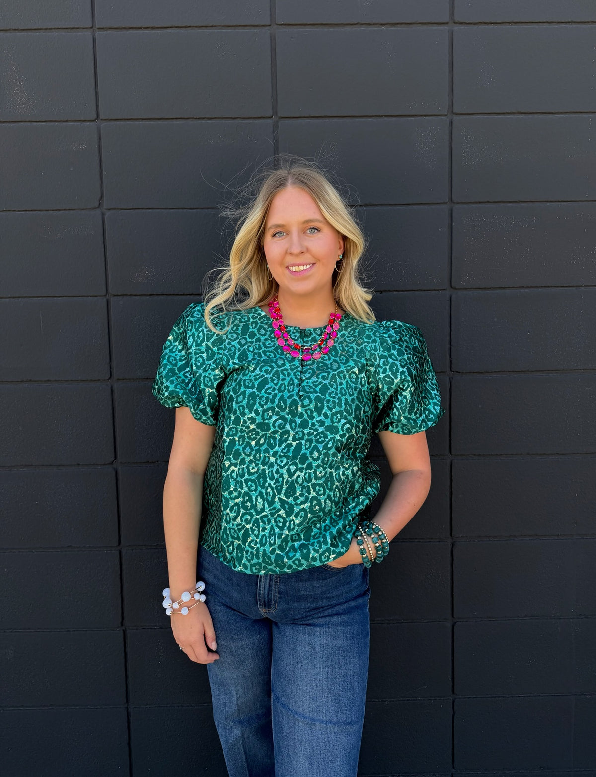 Leopard Print Puff Sleeve Top