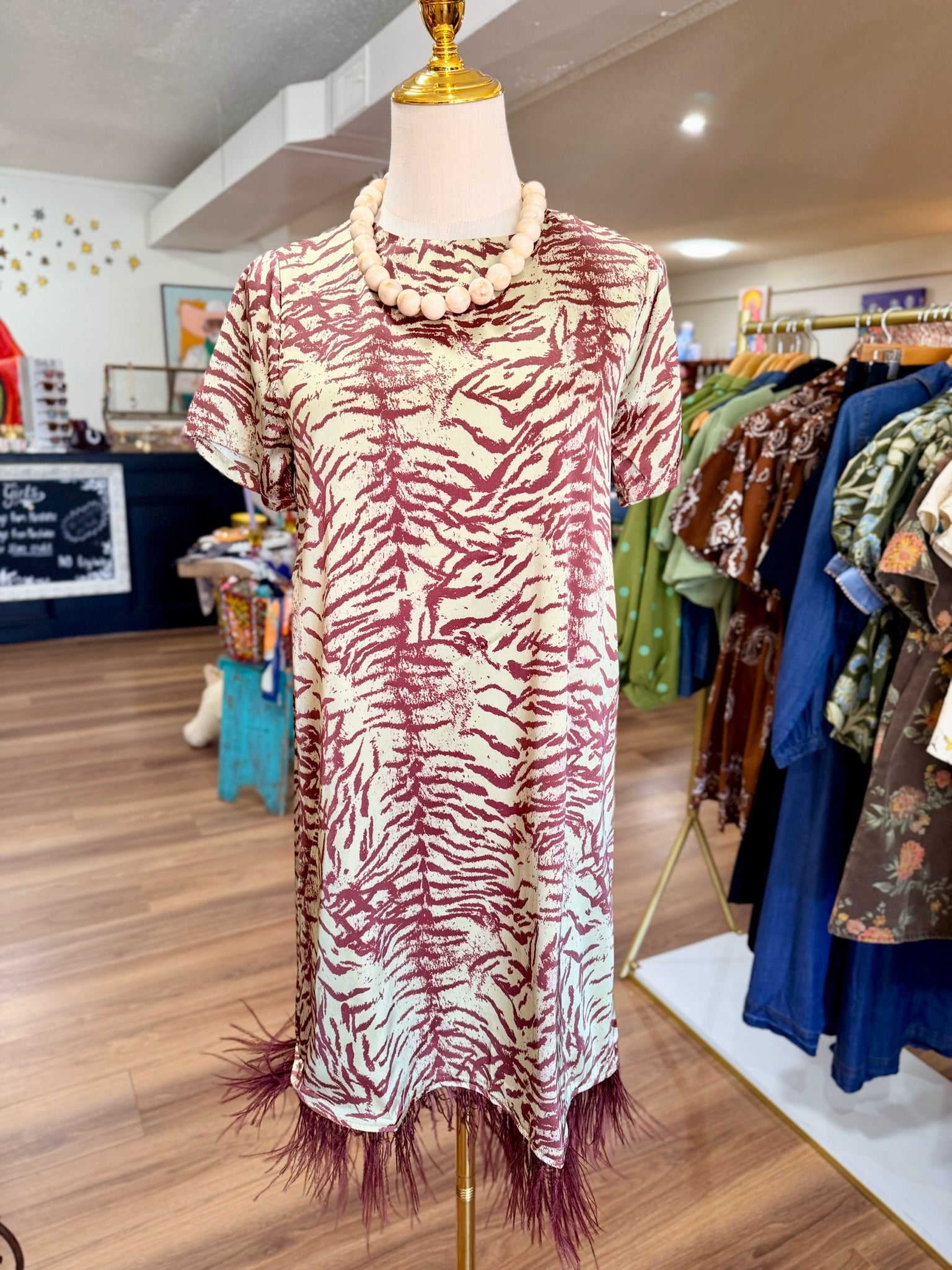 Green & Maroon Zebra Dress