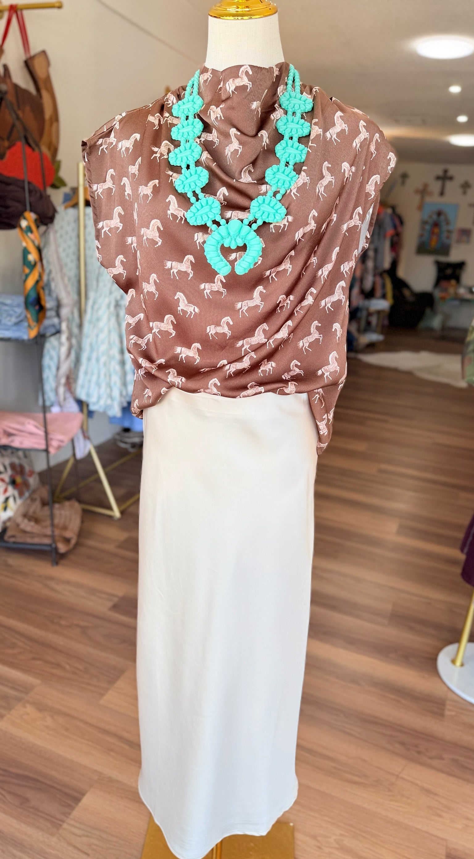 Satin High Neck Horse Top